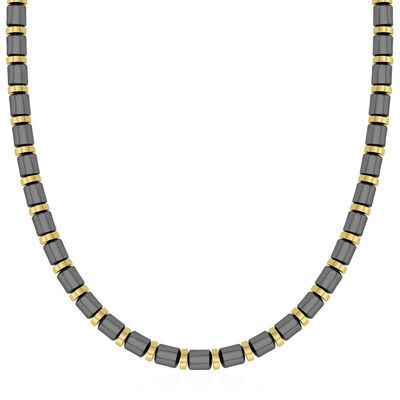 Men's Hematite Barrel Bead Necklace in Vermeil