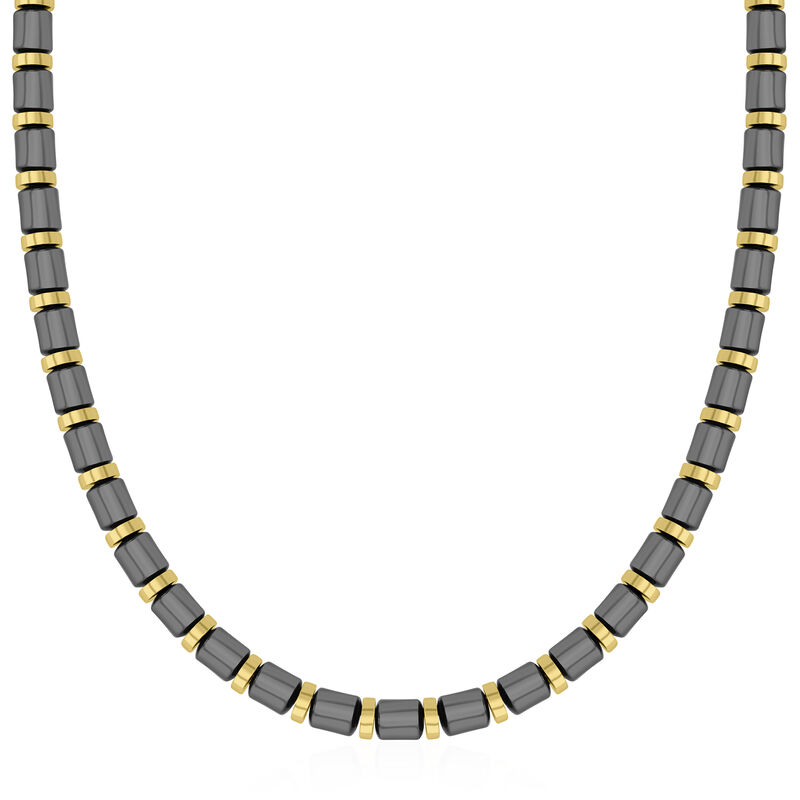 Men&#39;s Hematite Barrel Bead Necklace in Vermeil