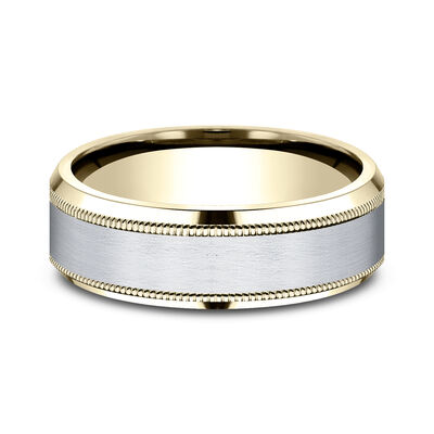 Men's Wedding Band with Satin Finish in 10K White & Yellow Gold, 7MM