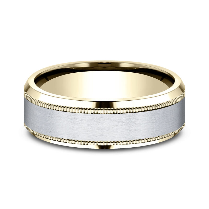 Men&#39;s Wedding Band with Satin Finish in 10K White &amp; Yellow Gold, 7MM