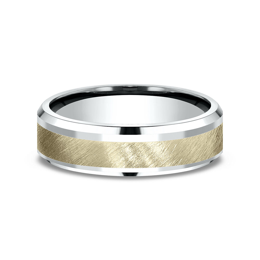 Men's Wedding Band Yellow Gold Accent in 10K White Gold, 6mm