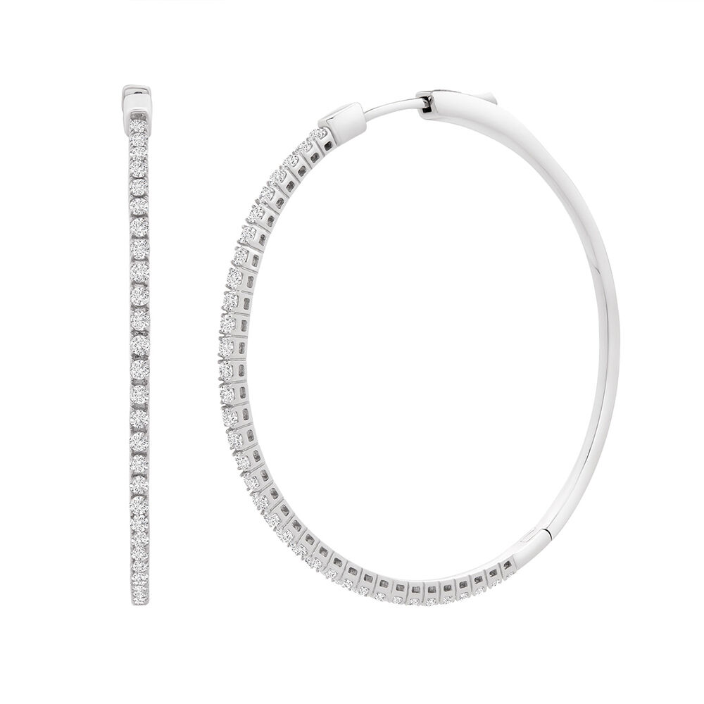 1 ct. tw. Diamond Hoop Earrings in 10K White Gold | Helzberg Diamonds