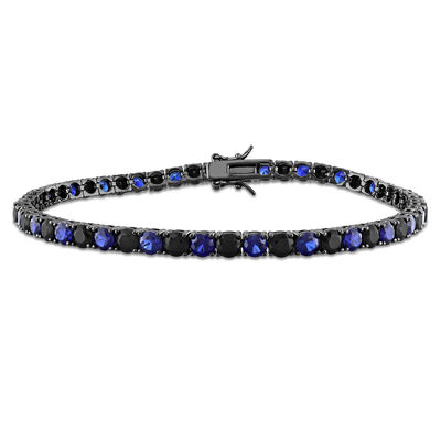 Lab-Created Gemstone & Lab-Created Sapphire Bracelet in Sterling Silver & Black Rhodium