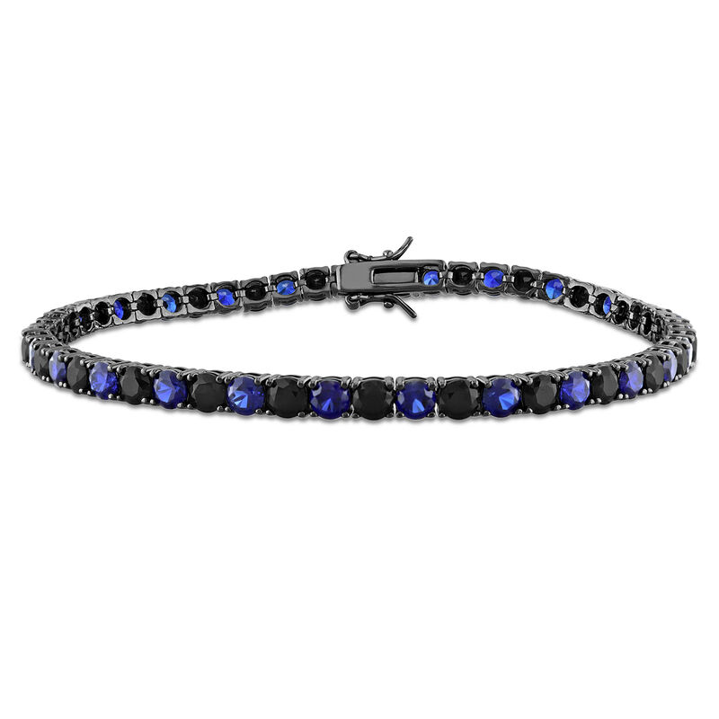 Lab-Created Black &amp; Lab-Created Blue Sapphire Bracelet in Sterling Silver