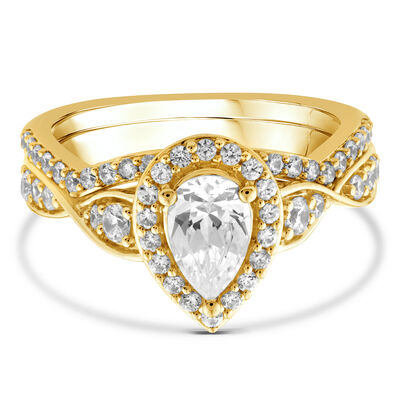 Lab Grown Diamond Pear-Shaped Engagement Ring in 10K Yellow Gold (1 1/3 ct. tw.)