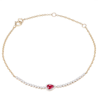 Pear-Shaped Ruby and Diamond Layering Bracelet in 10K Yellow Gold (1/7 ct. tw.)