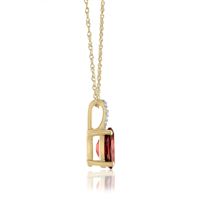 Oval Garnet &amp; Diamond Pendant in 10K Yellow Gold 