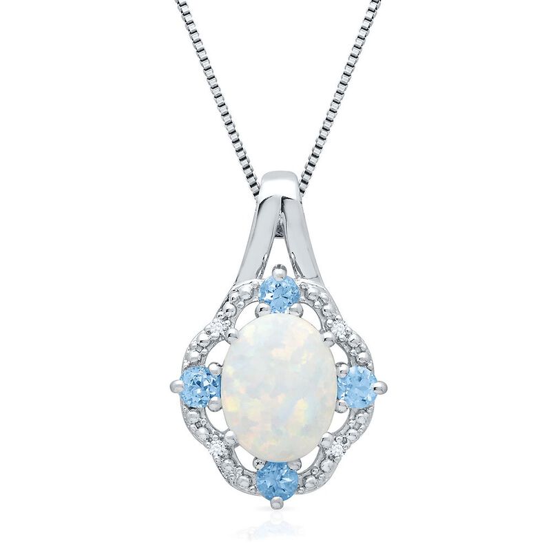 Lab Created Opal, Blue Topaz & Diamond Pendant in Sterling Silver ...