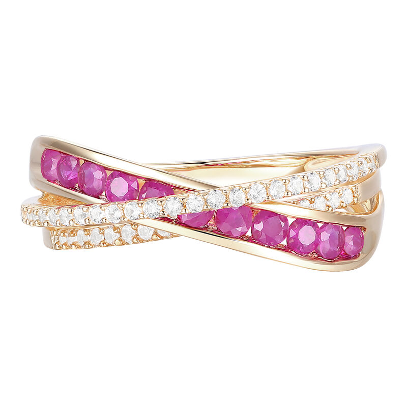 Ruby and Diamond Bypass Band in 10K Yellow Gold &#40;1/4 ct. tw.&#41;