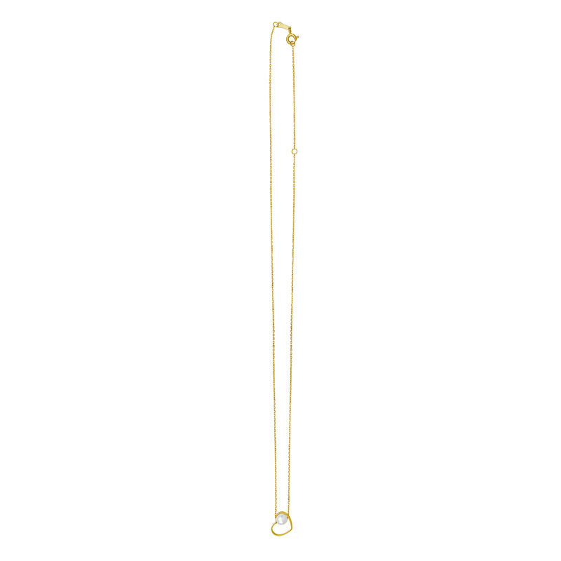 Sliding Heart Pearl Necklace in 14K Yellow Gold