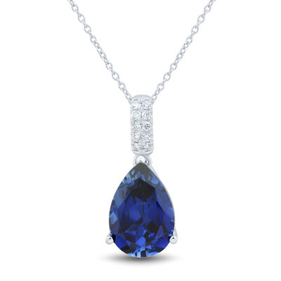 Lab-Created Blue Sapphire and Lab Grown Diamond Pendant in 10K White Gold (1/10 ct. tw.)