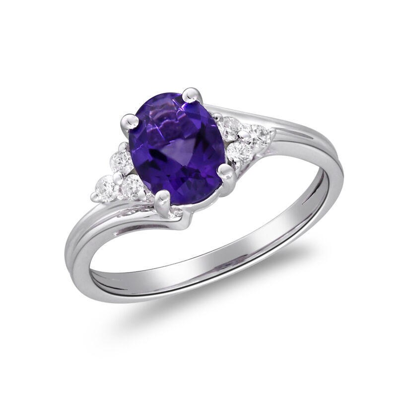 Oval Amethyst &amp; Diamond Ring in 10K White Gold &#40;1/8 ct. tw.&#41;