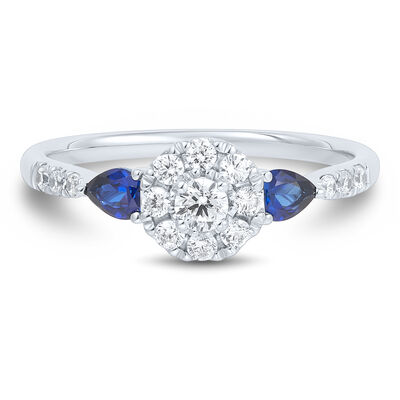 Lab Grown Diamond & Blue Sapphire Promise Ring in White Gold (1/3 ct. tw.)