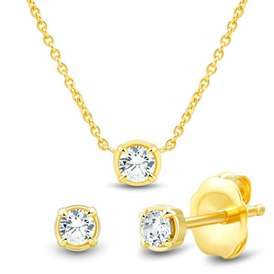 Lab Grown Diamond Round Earring and Pendant Boxed Set in Vermeil (1/4 ct. tw.)