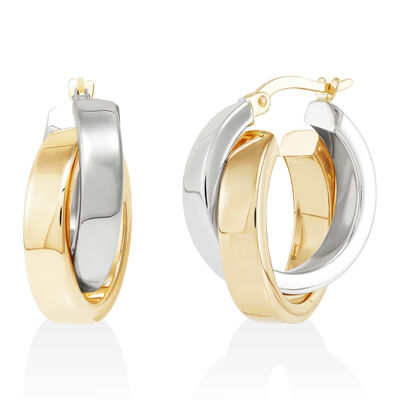 Crossover Hoop Earrings in 14K Yellow and White Gold