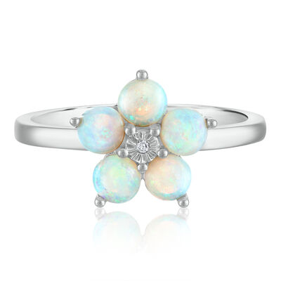 Opal & Diamond Accent Flower Ring in 14K Gold