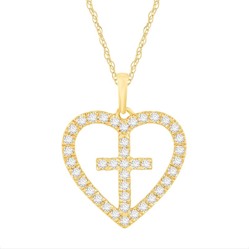 Diamond Heart Cross Pendant in 14K Yellow Gold &#40;1/3 ct. tw.&#41;