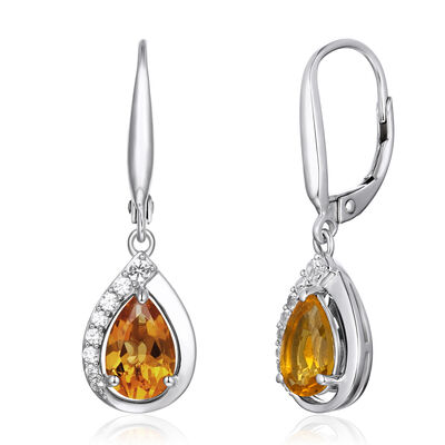 Lab Created Gemstone & Sapphire Drop Earrings in Sterling Silver