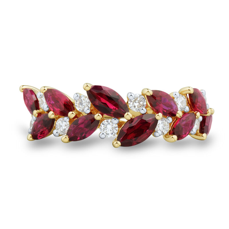 Lab-Created Ruby and Lab Grown Diamond Band in 10K Yellow Gold &#40;1/3 ct. tw.&#41;