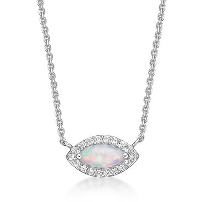 Lab Created Opal & White Sapphire Necklace in Sterling Silver