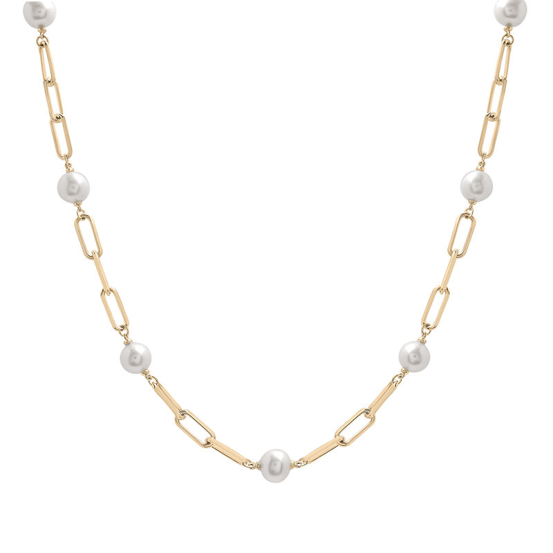 Pearl and Paperclip Chain Station Necklace in Vermeil, 18&quot;