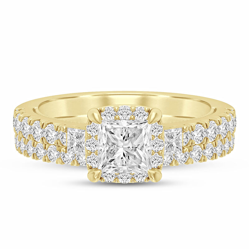 1 3/4 ct. tw. Princess-Cut Diamond Halo Engagement Set in 14K Yellow Gold