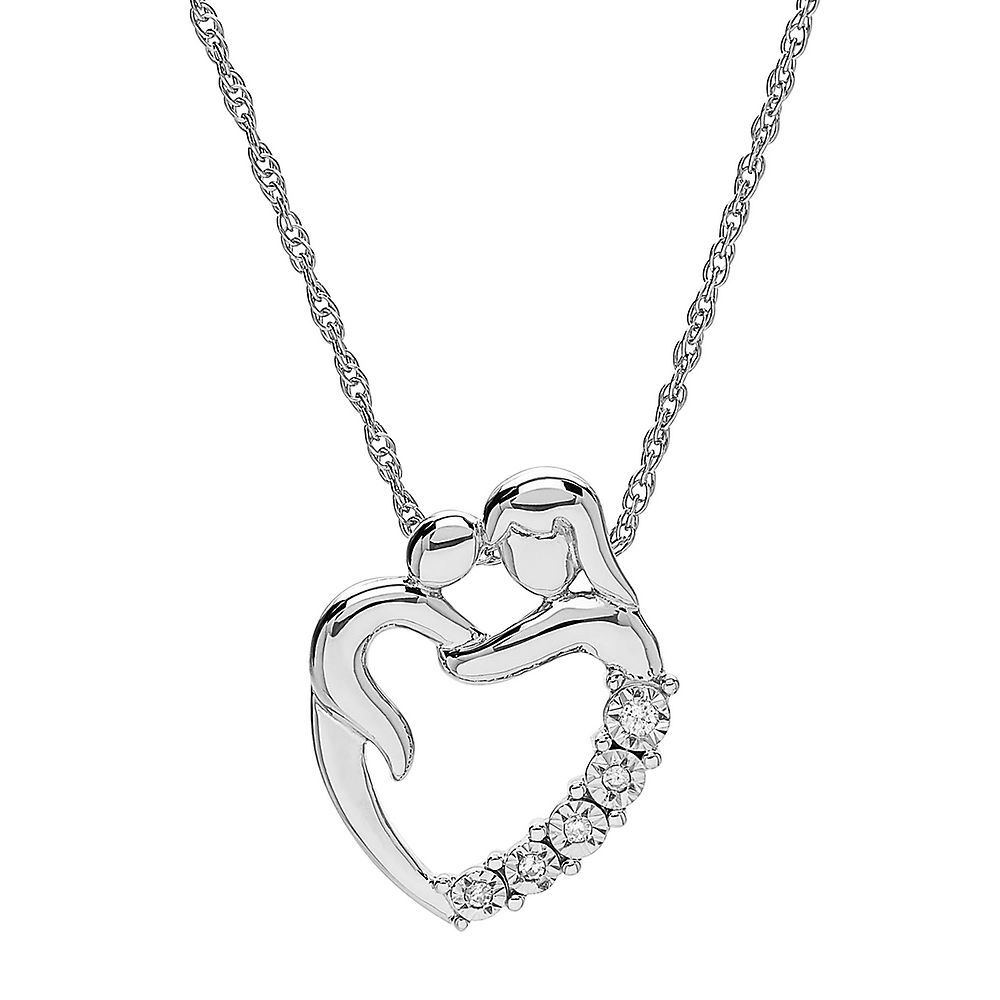 Jewelili Parents and One Child Family Heart Pendant Necklace in Sterling  Silver