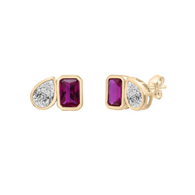 Lab-Created Ruby and Lab-Created White Sapphire Two-Stone Earring in Vermeil