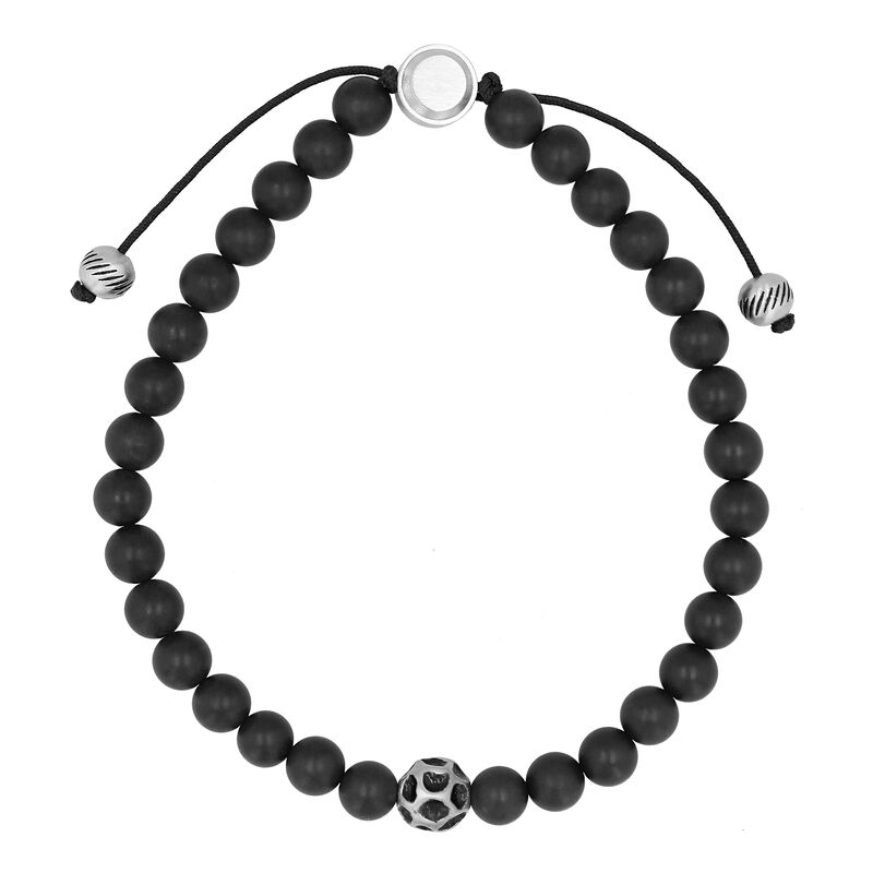 Men's Onyx Beaded Bolo Bracelet in Black Stainless Steel