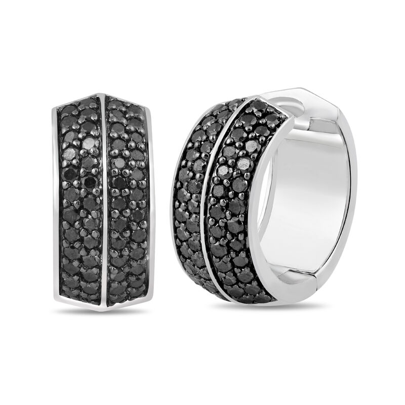 Men&#39;s Black Diamond Huggie Earrings in Sterling Silver &#40;1 ct. tw.&#41;