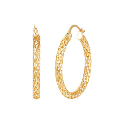 Mesh Tube Hoop Earrings in 14K Yellow Gold
