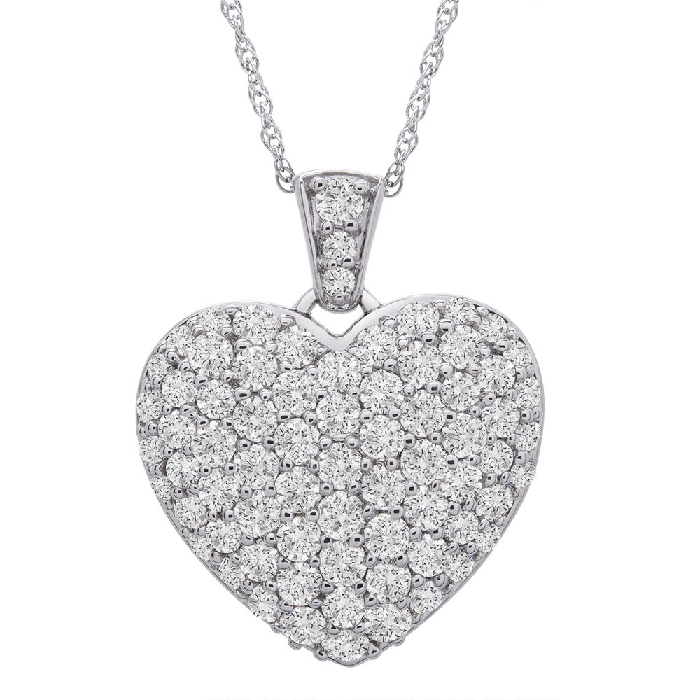 Puff Pave Diamond Heart Pendant in 14K White Gold