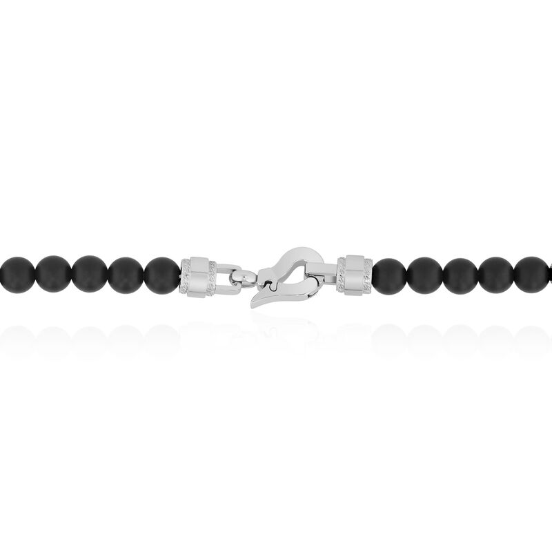 Men&#39;s Matte Black Onyx Bead Necklace in Stainless Steel