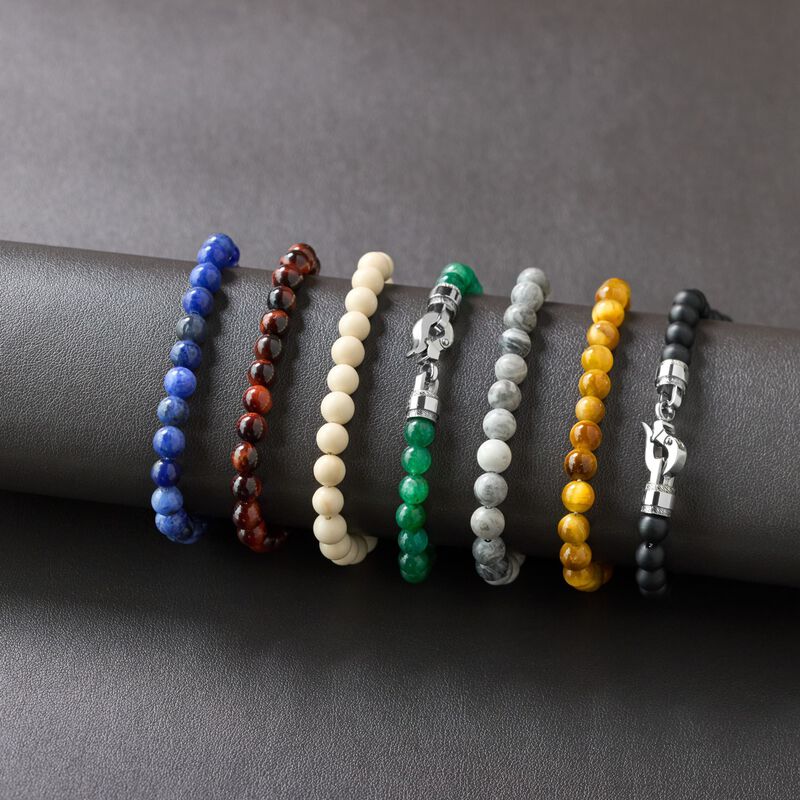 Men&#39;s Jade Bead Bracelet in Stainless Steel