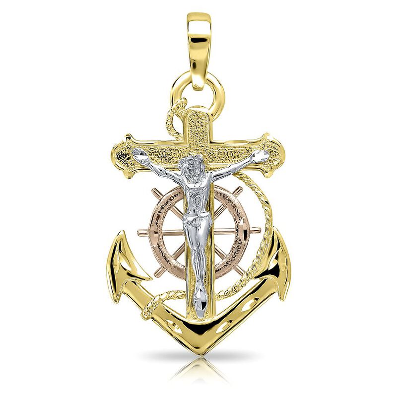 Polished Tricolor Crucifix & Anchor in 14K Gold | Helzberg Diamonds