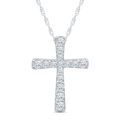Diamond Flared Cross Pendant in 10K White Gold (1/4 ct. tw.)