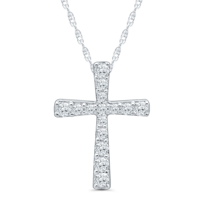 Diamond Flared Cross Pendant in 10K White Gold &#40;1/4 ct. tw.&#41;
