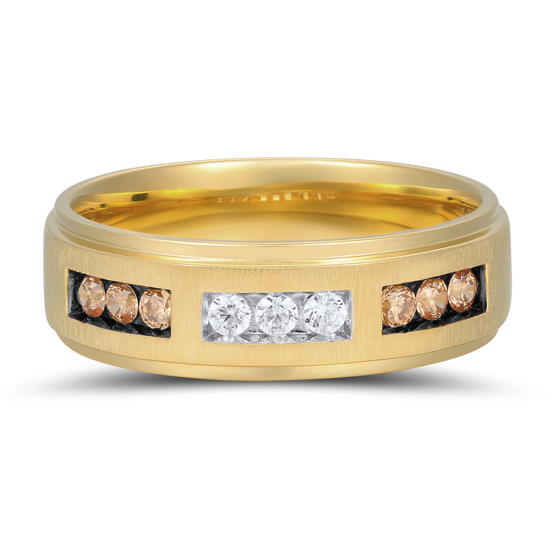 Men&#39;s Champagne and White Diamond Ring in 10K Yellow Gold &#40;3/8 ct. tw.&#41;