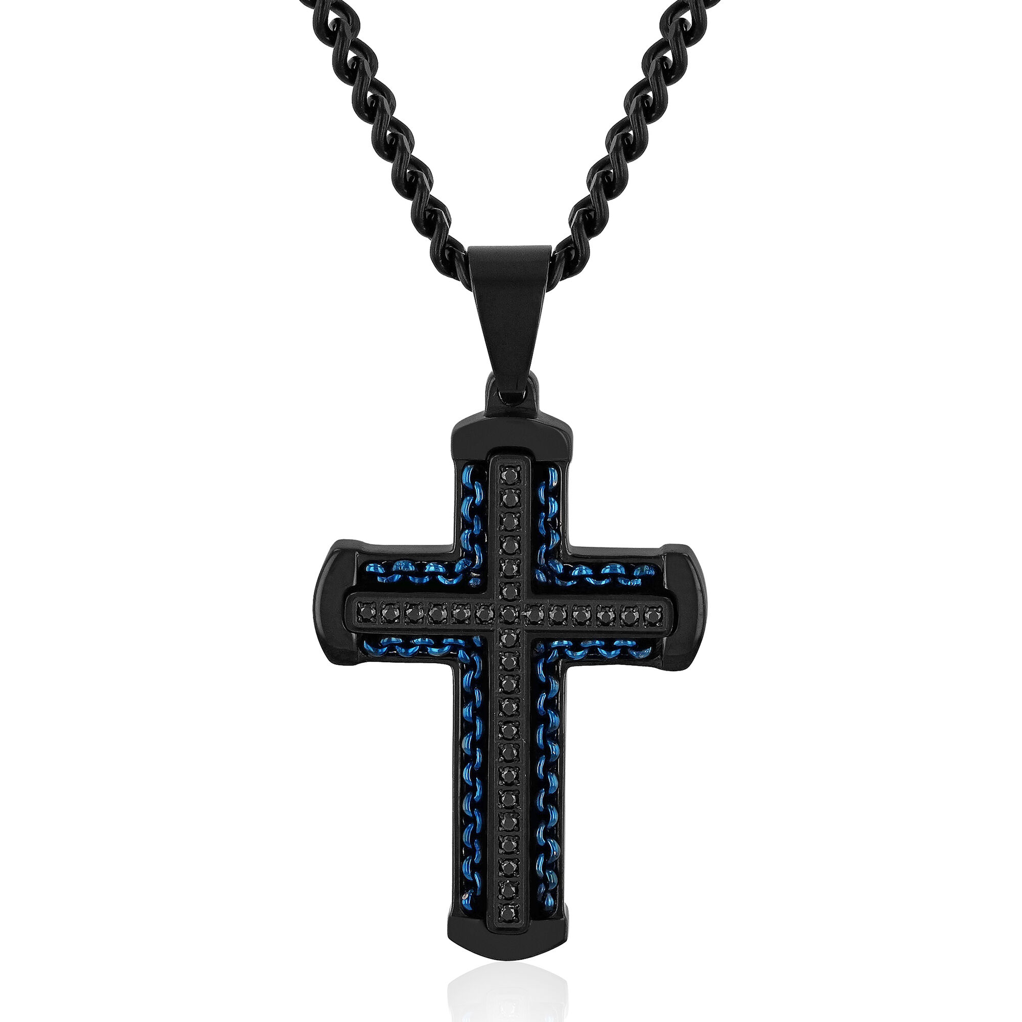 Diamond Accent Cross Pendant in Stainless Steel (Black)-