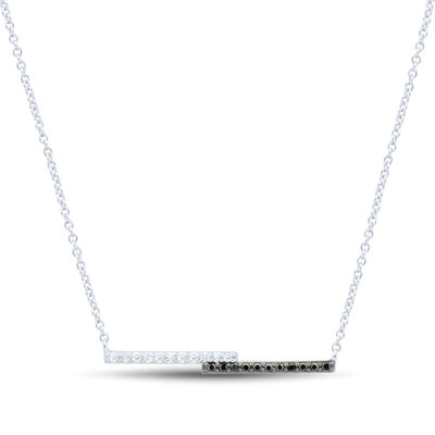Black and White Diamond Accent Bar Necklaces in 10K White Gold