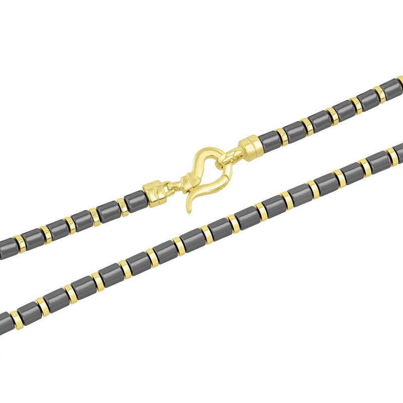 Men&#39;s Hematite Barrel Bead Necklace in Vermeil