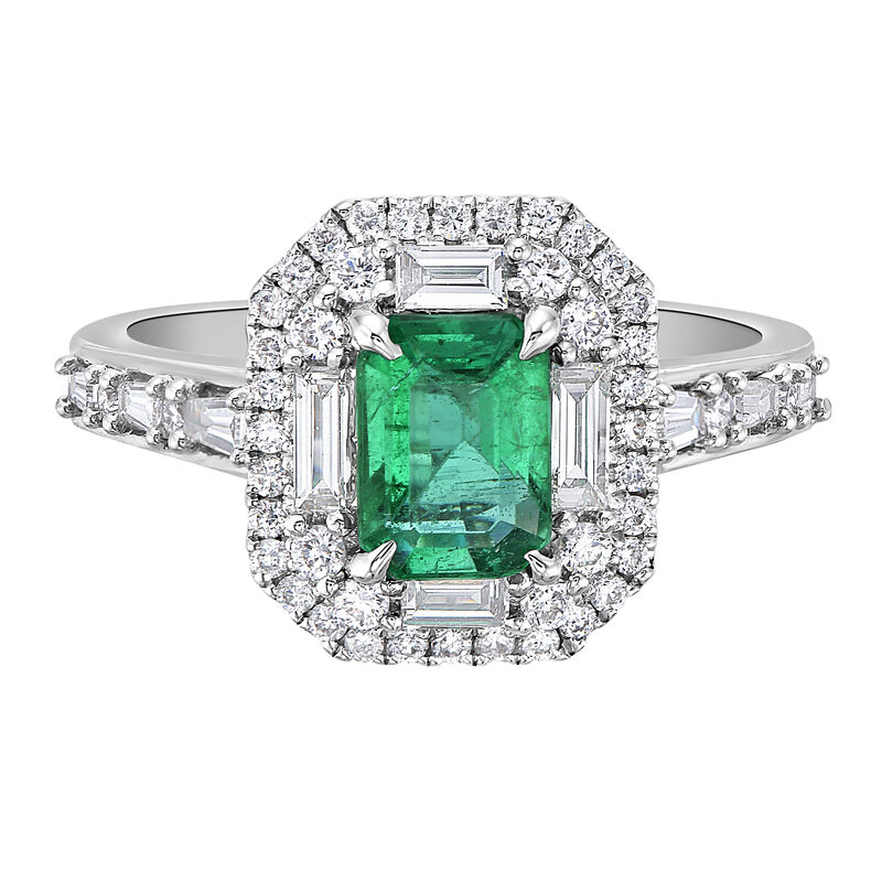 Emerald-Cut Emerald &amp; Diamond Ring in 18K White Gold &#40;3/4 ct. tw.&#41;