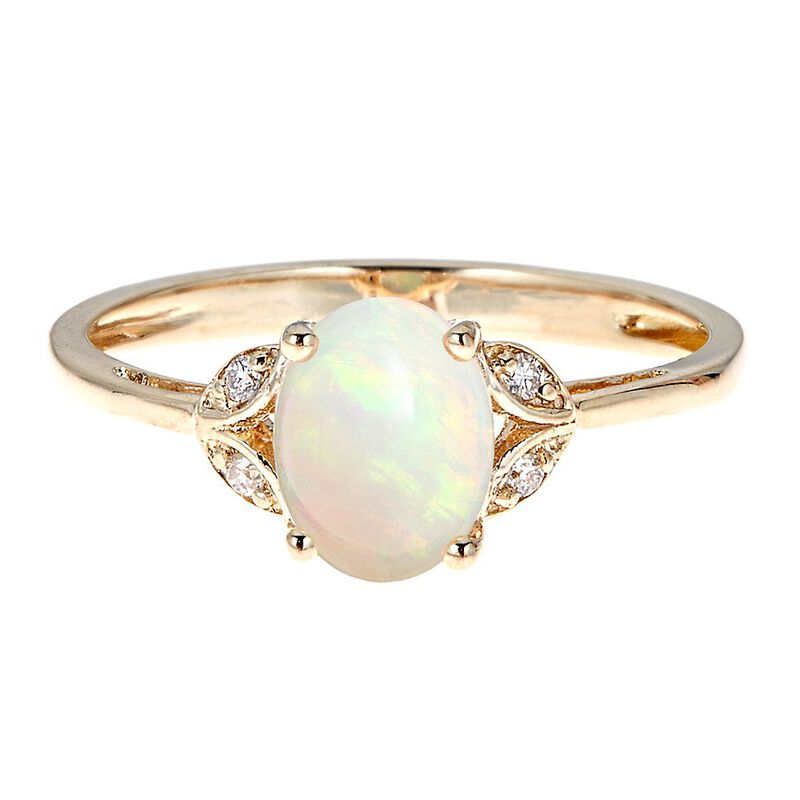 Opal & Diamond Oval Ring in 10K Yellow Gold | Helzberg Diamonds