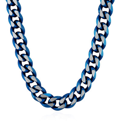 Curb Chain Necklace in Blue Ion-Plated Stainless Steel, 10.5MM, 24”