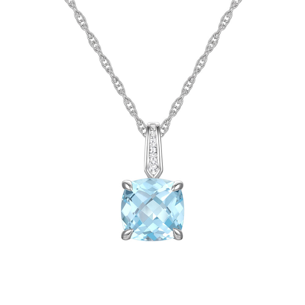 Gabriel & Co Sterling Silver Bezel Set Aquamarine and Diamond Pendant  Necklace