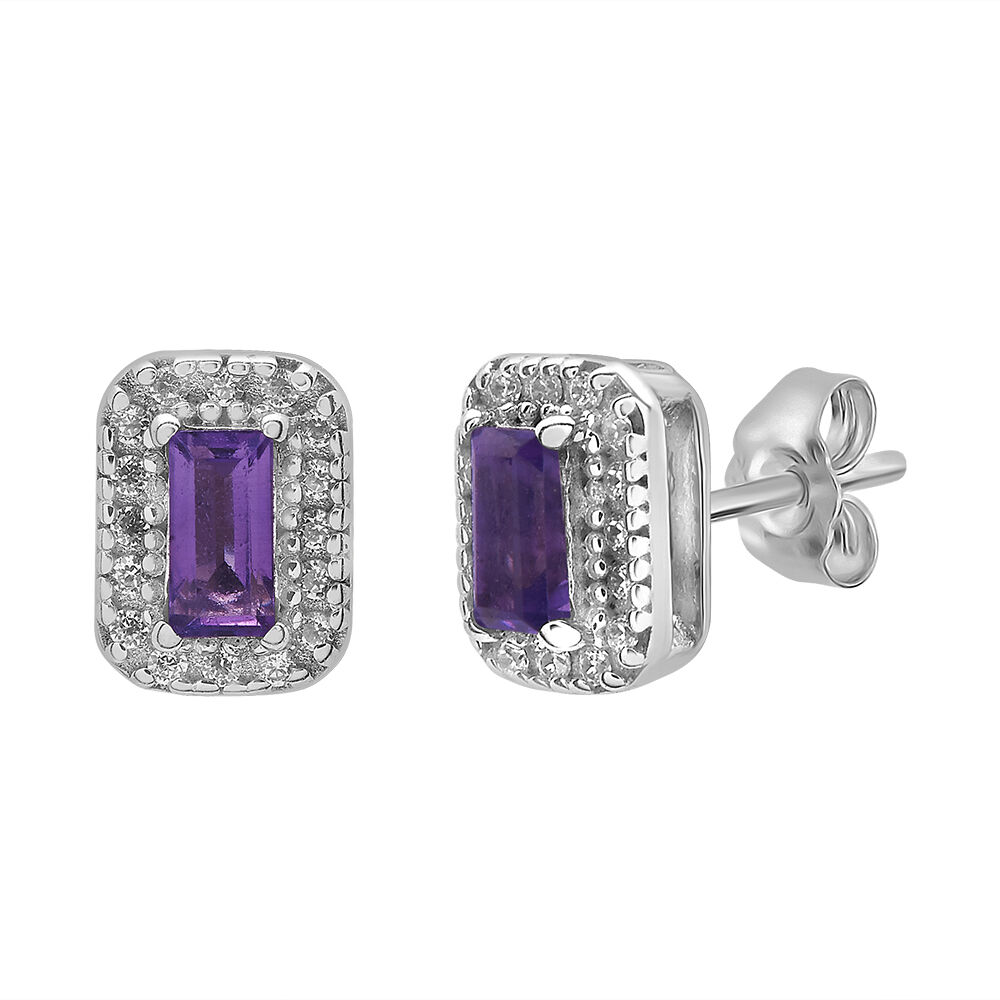 Purple 14kt White Gold Diamond Amethyst Stud Earring Jewelry Size 11x9 mm