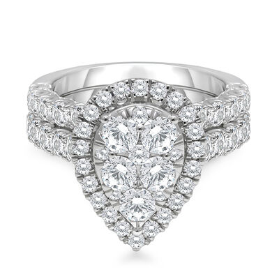 Lab Grown Diamond Pear-Shaped Engagement Ring Set in 10K White Gold (3 ct. tw.)