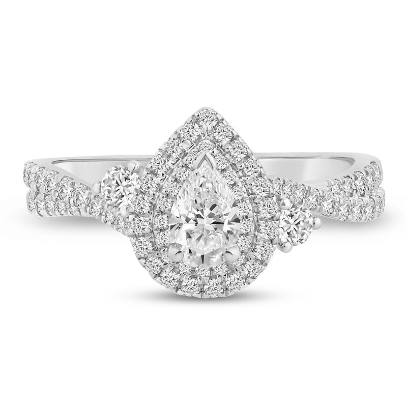 pear shaped double halo engagement rings