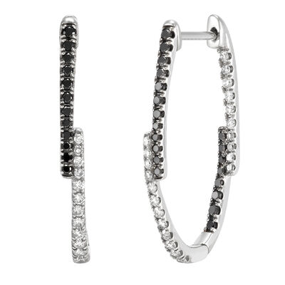 Black & White Diamond Inside-Out Hoop Earrings in 10K White Gold (5/8 ct. tw.)