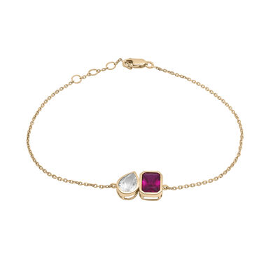 Lab-Created Ruby and Lab-Created White Sapphire Toi et Moi Two-Stone Bracelet in Vermeil